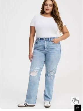 Torrid Light Blue High-Rise Distressed Straight Jeans Size 12 R